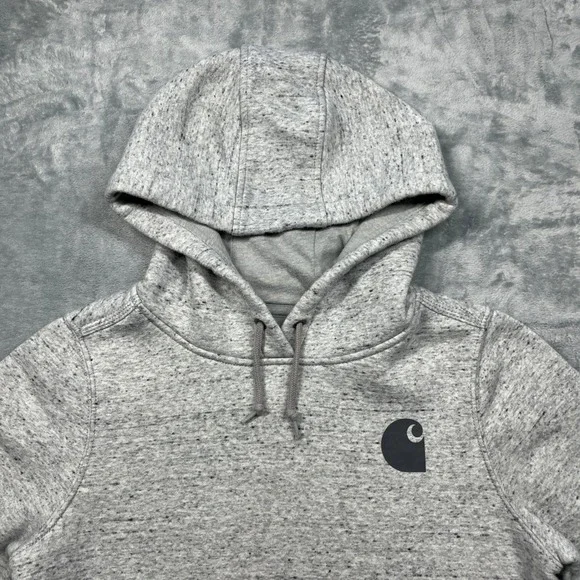 Carhartt Hoodie Women XS Grey Relaxed Fit Logo Sleeve Graphic Sweatshirt - Picture 2 of 13